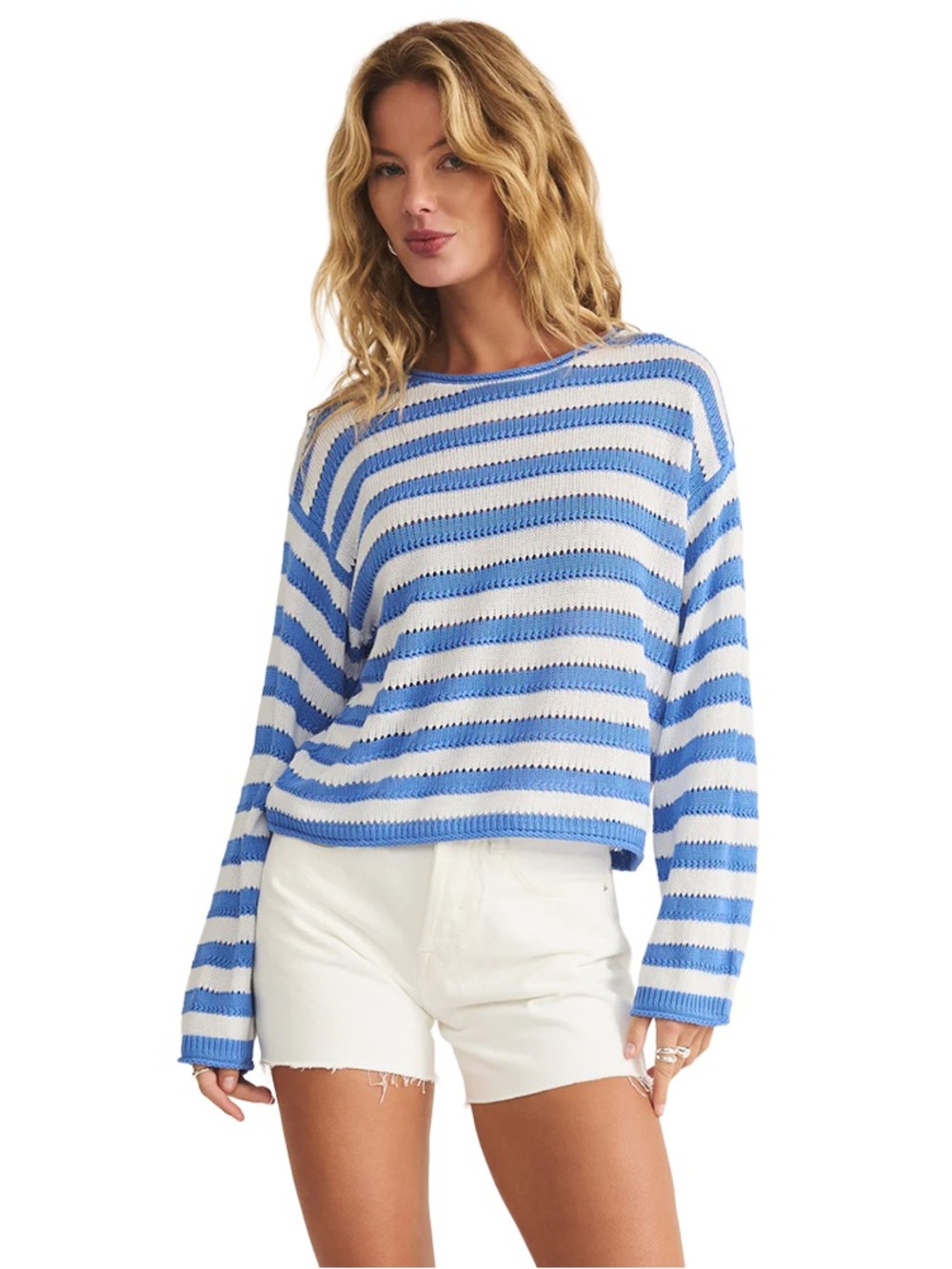 Z Supply Striped Blue and White Lightweight Knit Top